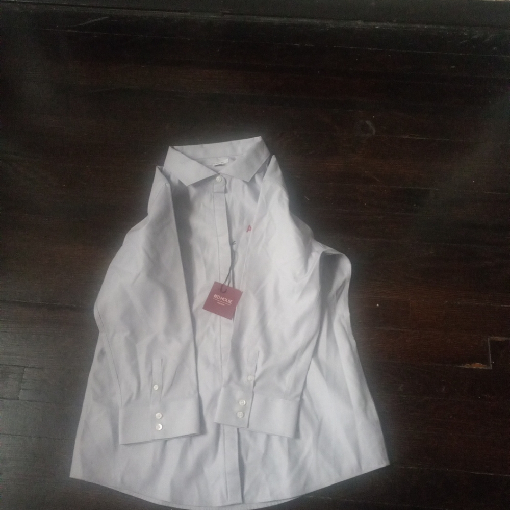 Red House Non Iron Mens 3 Quarter Sleeve Shirt Color Grey Size Medium Ambrosia